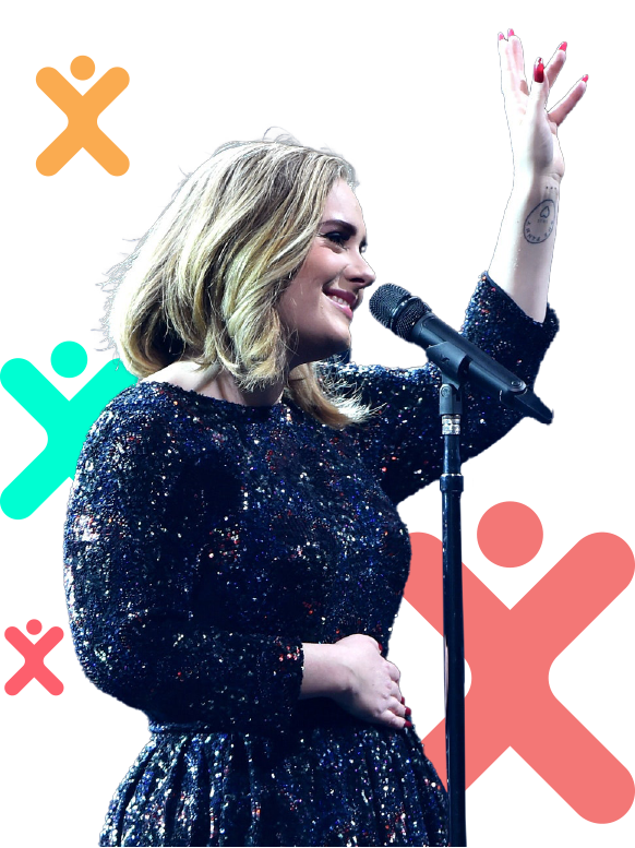 Imagem da artista Adele com uma citação sua: "Conseguem ver onde estão aquelas luzes? Conseguem ver aquela mulher? É uma intérprete de Língua Gestual. Cada vez que olho para ela sinto-me emocionada. Espero estar a cantar bem para que me possa interpretar."