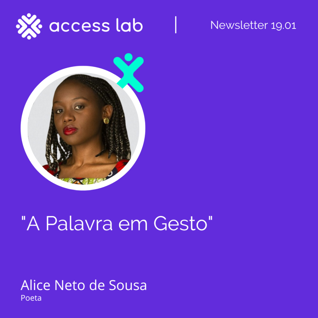 Imagem de Alice Neto de Sousa com o título da sua newsletter: "A Palavra em Gesto"